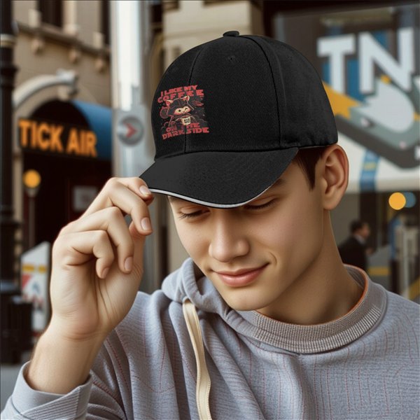 Black baseball cap with cat darth vader coffee dark side print