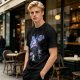 Olive T-Shirt with Whimsical Fantasy Creature and Character Print