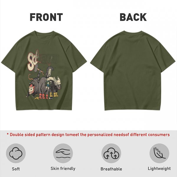 Olive Green T-Shirt With Superhero Animal Squad Graphic Print