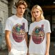 Olive T-shirt with Samurai Cat Surfing Ramen Bowl Art
