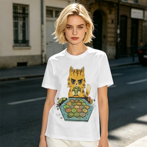 Grumpy Orange Cat Playing Settlers of Catan Board Game T-Shirt