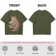 Olive T-Shirt Featuring a Ginger Cat Hugging a Skull