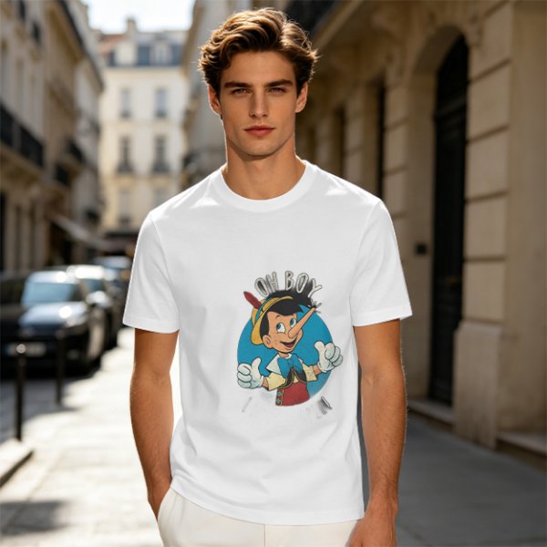 Olive T-Shirt with Pinocchio 'Oh Boy' Graphic Print