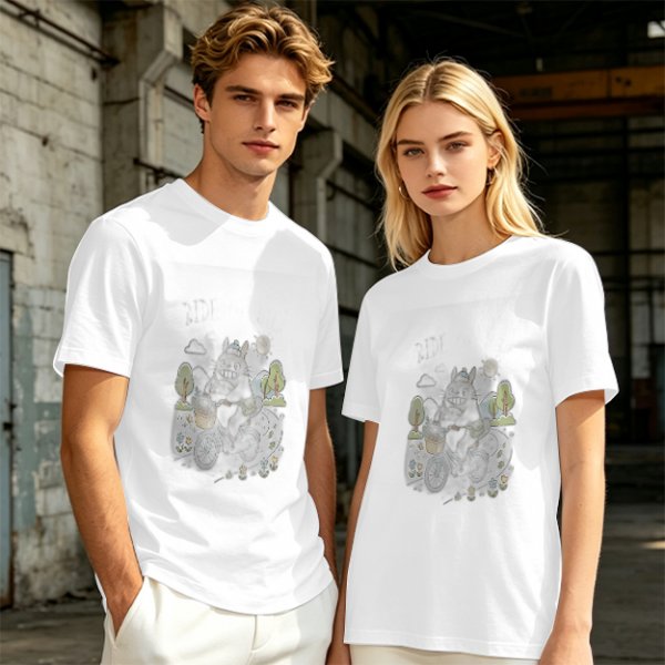 Olive Green Crewneck T-Shirt With Whimsical Graphic Print