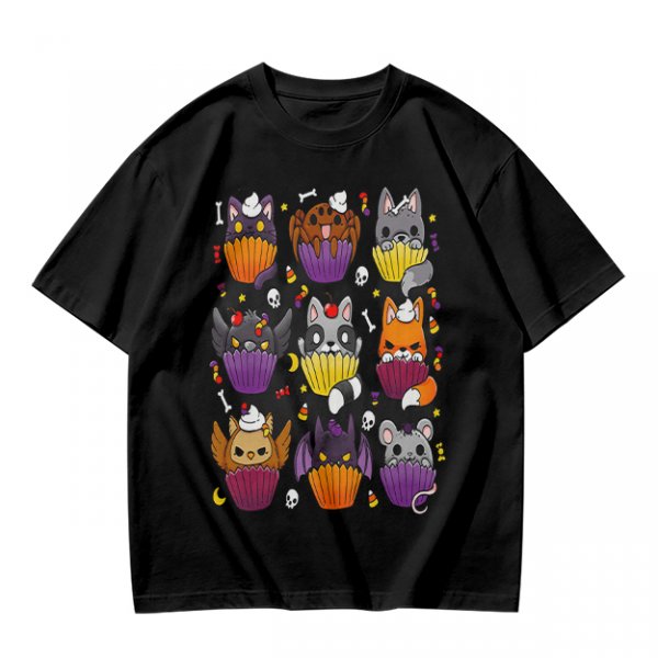 Halloween Animal Cupcake Graphic T-Shirt For Spooky Season