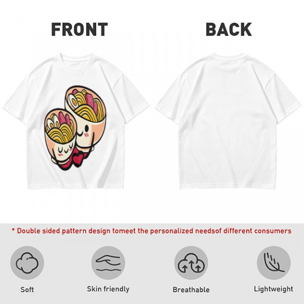 Olive T-Shirt With Cute Hugging Ramen Bowl Couple Print