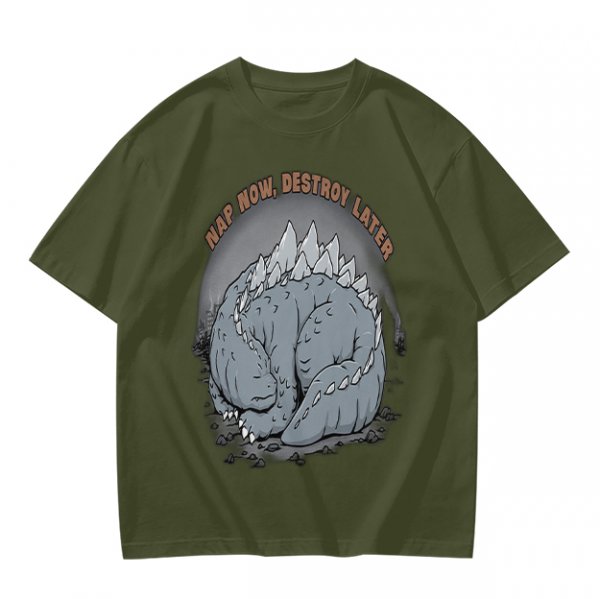 Nap Now Destroy Later Sleeping Godzilla Graphic T-Shirt