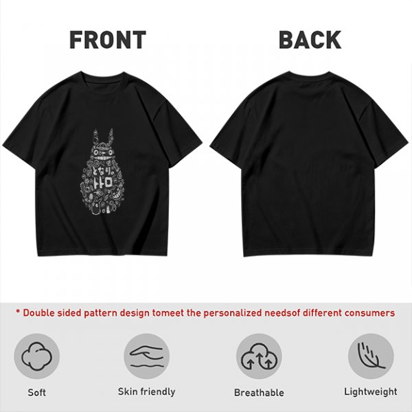 Olive T-shirt with Totoro Doodle Art Print