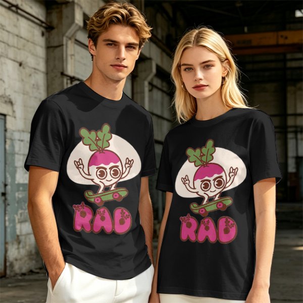Olive T-Shirt With Rad Skating Radish Cartoon Graphic