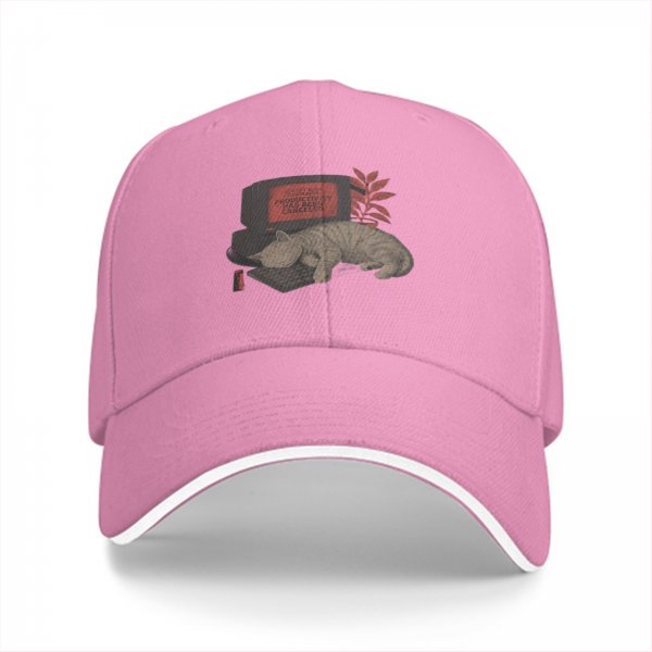 Black baseball cap with sleeping cat on retro computer graphic