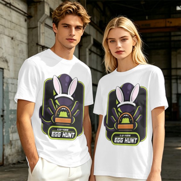 Olive T-Shirt With Alien Bunny Ears Egg Hunt Graphic