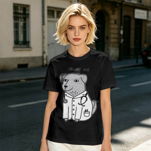 Olive T-shirt with Trust Me Doctor Dog Graphic Print
