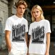 Olive green graphic t-shirt with 'Greetings from Yo Mama's House' print