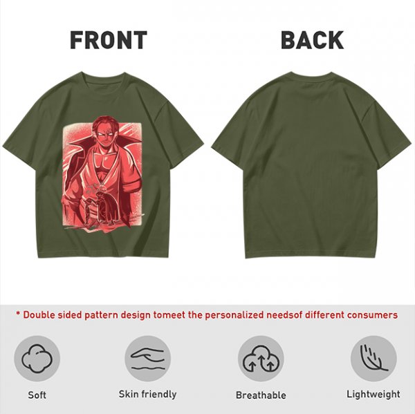 One Piece Shanks Graphic Print Olive T-Shirt