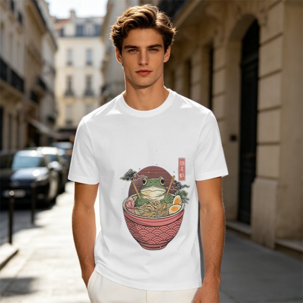 Olive T-Shirt With Frog In Ramen Bowl Japanese Art Print