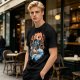 Olive T-shirt with Skeleton Musician Playing Guitar Over Ocean Waves