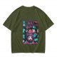 Olive green graphic tee with neko necromancer cat wizard art