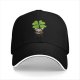 Black baseball cap with ladybug and four-leaf clover graphic