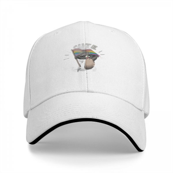 Black Baseball Cap With Raccoon Holding Pride Flag Design