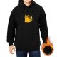 Black Hoodie With Cute Yellow Cat Graphic Print
