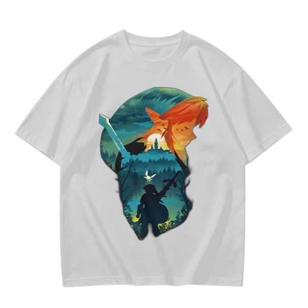 Olive green t-shirt with fantasy warrior silhouette graphic