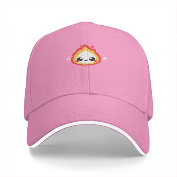 Black baseball cap with cute cartoon flame character design