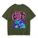 Olive t-shirt with 'Felt Cute' Skeletor graphic print