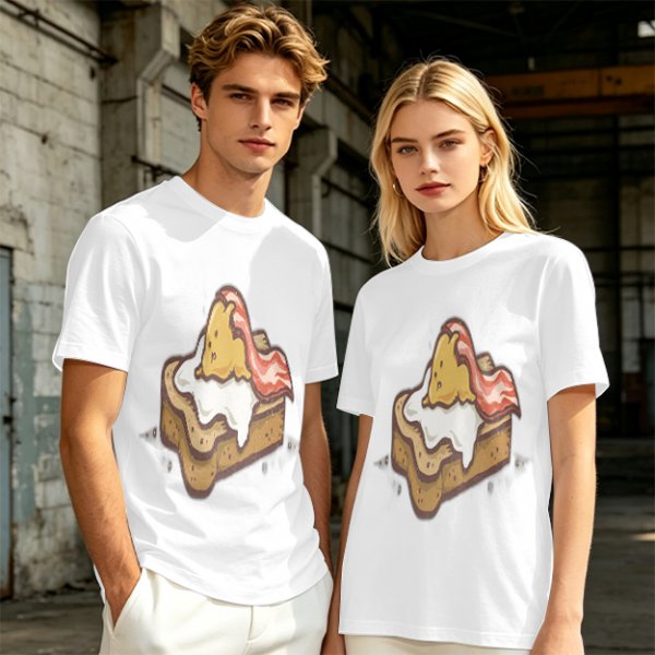 Olive T-Shirt With Cute Lazy Egg On Toast And Bacon Print