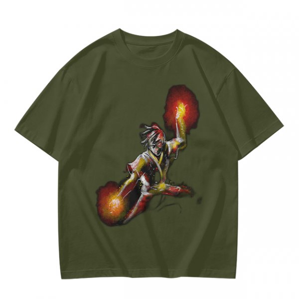 Olive T-shirt with Fire Bending Warrior Graphic Print