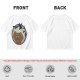 Olive T-shirt with a terrified gingerbread man and flying birds graphic