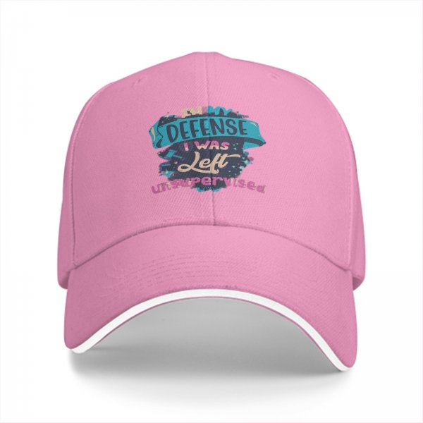 Black baseball cap with 'In My Defense I Was Left Unsupervised' print