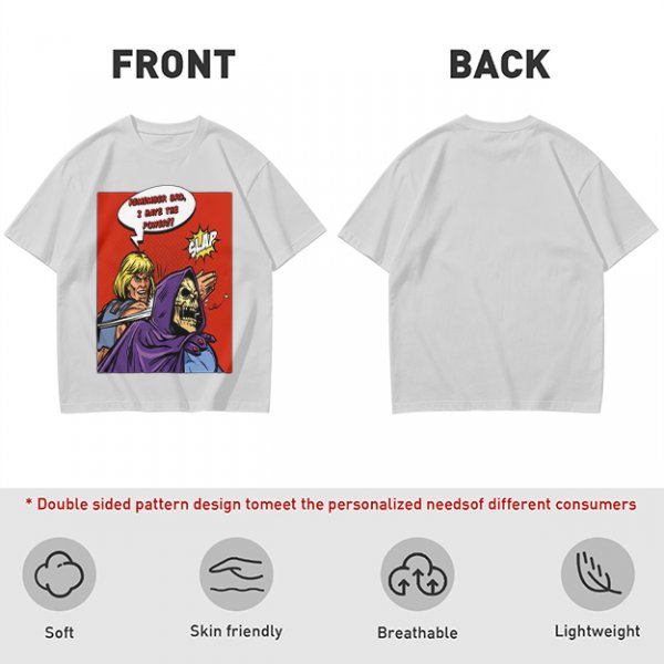 Olive T-shirt with He-Man slapping Skeletor comic print