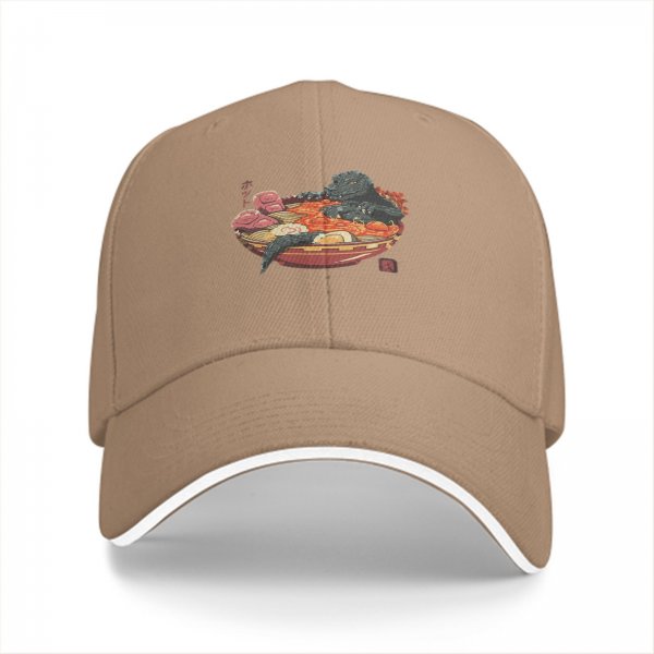Black Baseball Cap with Godzilla Ramen Bowl Graphic Print