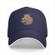 Black baseball cap with orange cat hugging skull and crescent moon print