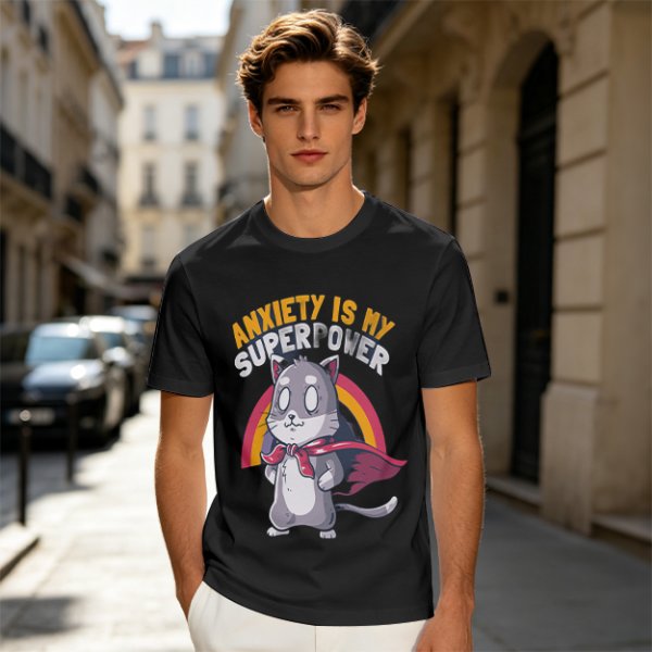 Anxiety Is My Superpower Cat Graphic T-Shirt