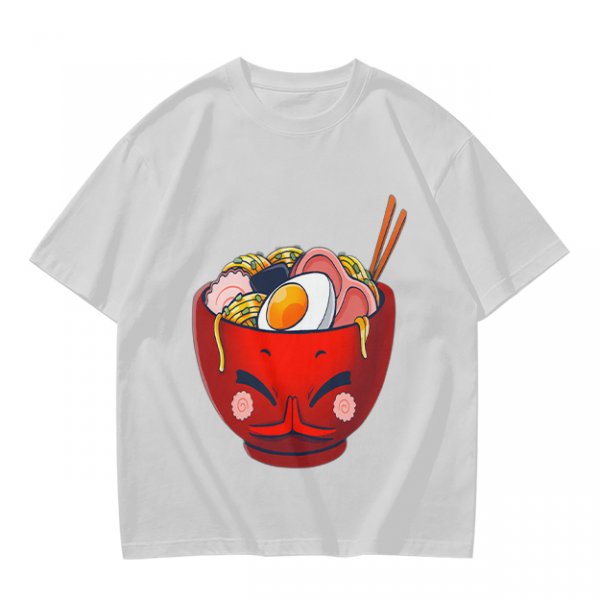 Olive T-Shirt With Cute Cartoon Ramen Bowl Graphic