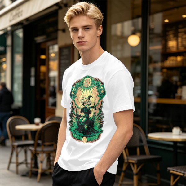 Olive Green T-Shirt With Fantasy Warrior Graphic Print