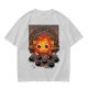 Olive t-shirt with Calcifer and soot sprites graphic print