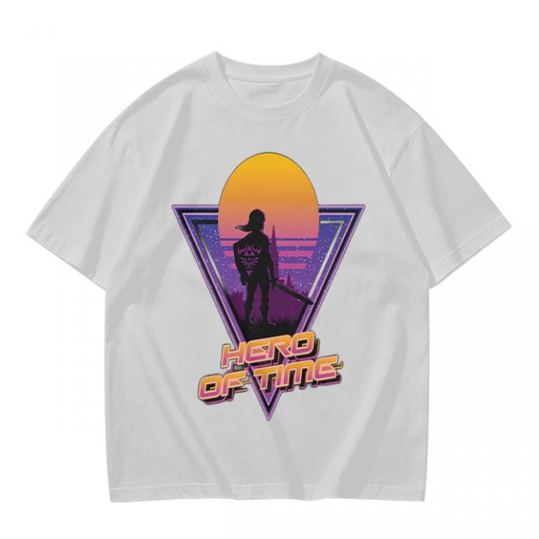 Olive green retro sunset graphic t-shirt with Hero of Time print