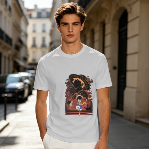 Olive Anime Graphic T-Shirt With Straw Hat Character Design
