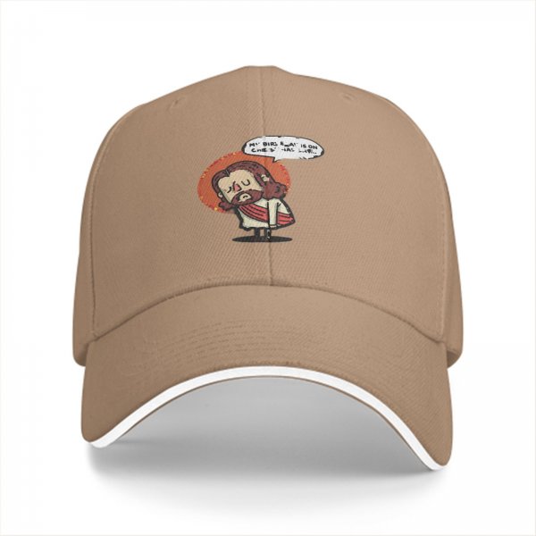 Black Baseball Cap With Cute Cartoon Jesus Graphic And Speech Bubble
