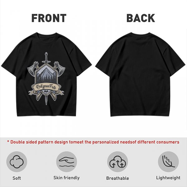 Olive T-Shirt With Viking Mountain Axe Sword 'Roll Your Fate' Print