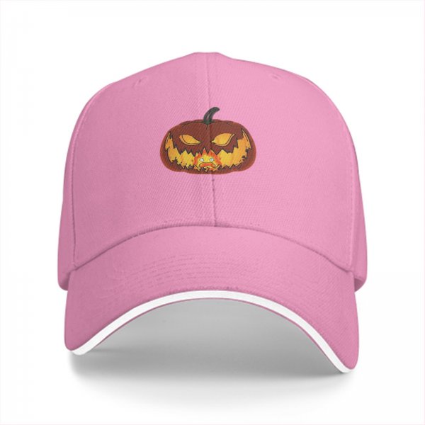 Black baseball cap with jack-o'-lantern featuring Calcifer design