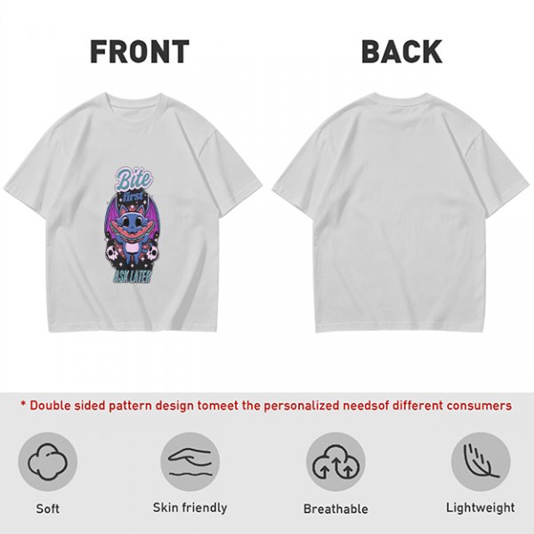 Olive graphic t-shirt with bat cat holding watermelon and 'Bite First Ask Later' text
