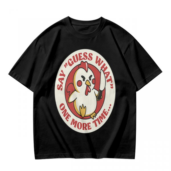 Olive t-shirt with angry chicken holding knife and funny text design