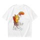 Olive T-Shirt Featuring a Relaxed Cat on a Chair with Fried Chicken Print