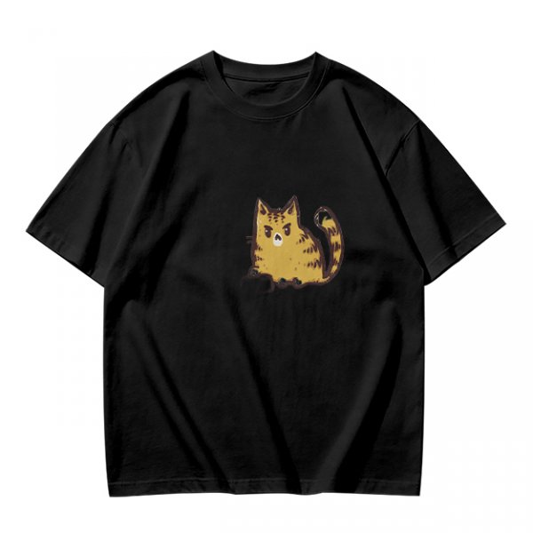 Olive Green T-Shirt With Grumpy Orange Tabby Cat Graphic