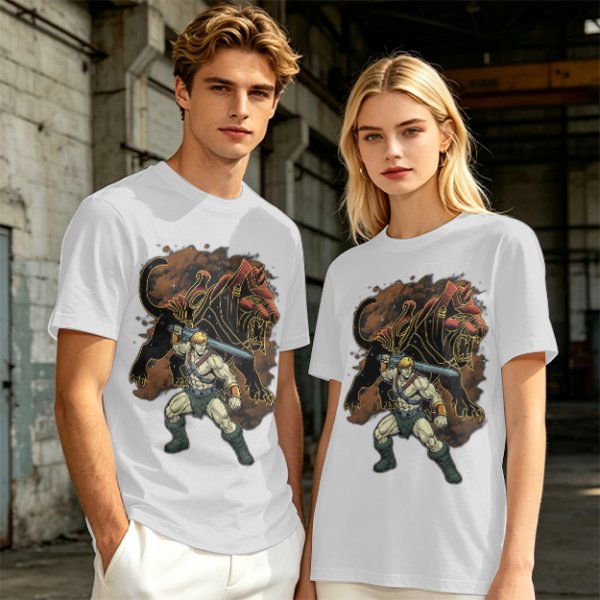 Olive T-shirt with He-Man and Battle Cat Graphic