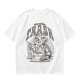 Olive graphic t-shirt with raccoon eating and 'Stop eating TRASH' print