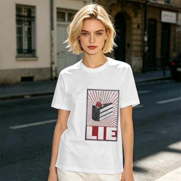 Olive Graphic T-Shirt With Cake Slice And 'LIE' Print